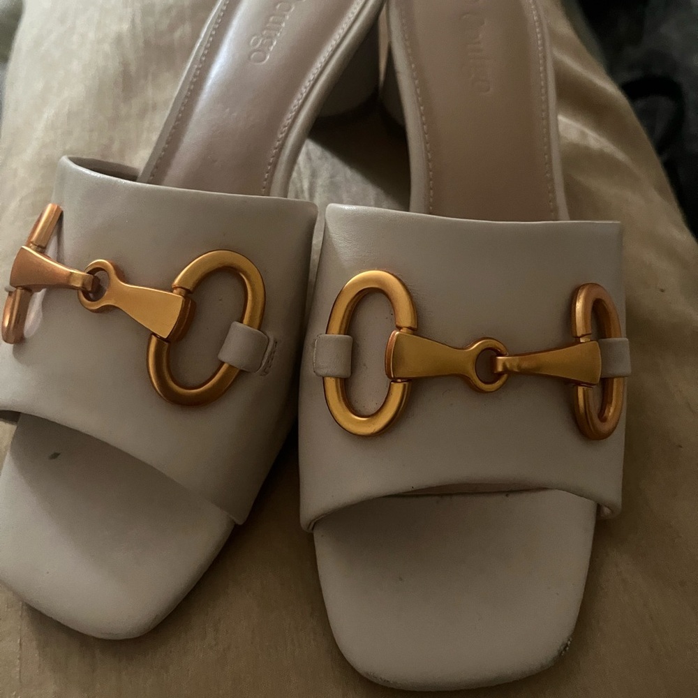 Chic Cream Mules with Gold Accents